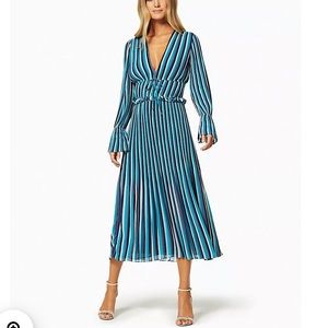 Ramy Brook Striped Teal Cottage Core Midi Dress